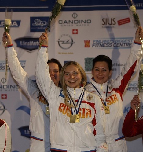 Любовь Яскевич, Галина Орловская и Кира Мозгалова - чемпионки Европы по стрельбе из пневм. пистолета в командном зачете