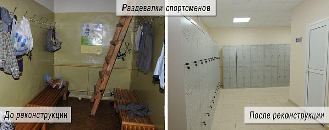 Раздевалки спортсменов. До и после реконструкции.
